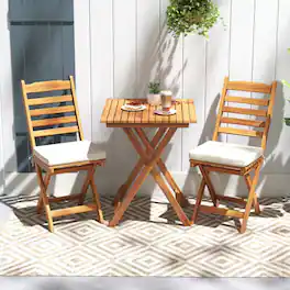 Mondawe - 22.5 x 22.5 x 28.5 IN Folding Acacia Wood Bistro Set with 2 Chairs & Table 3-Piece - Off White+Natural