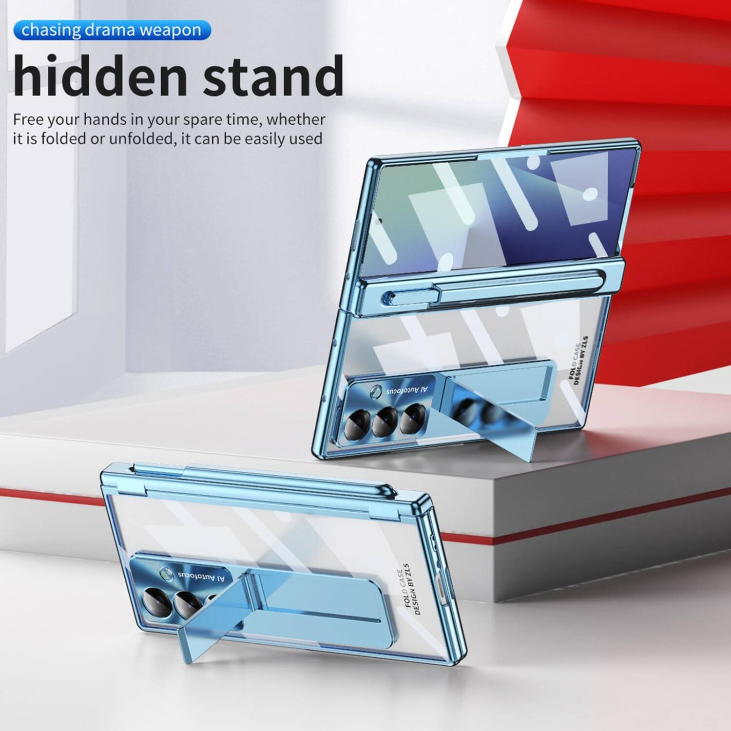 chasing drama weapon  
hidden stand  
Free your hands in your spare time, whether it is folded or unfolded, it can be easily used  

Autofocus Al  
ZLS BY 0104 DESIGN  
Autofocus AJ  
CASE BYZLS FOLD DESIGN