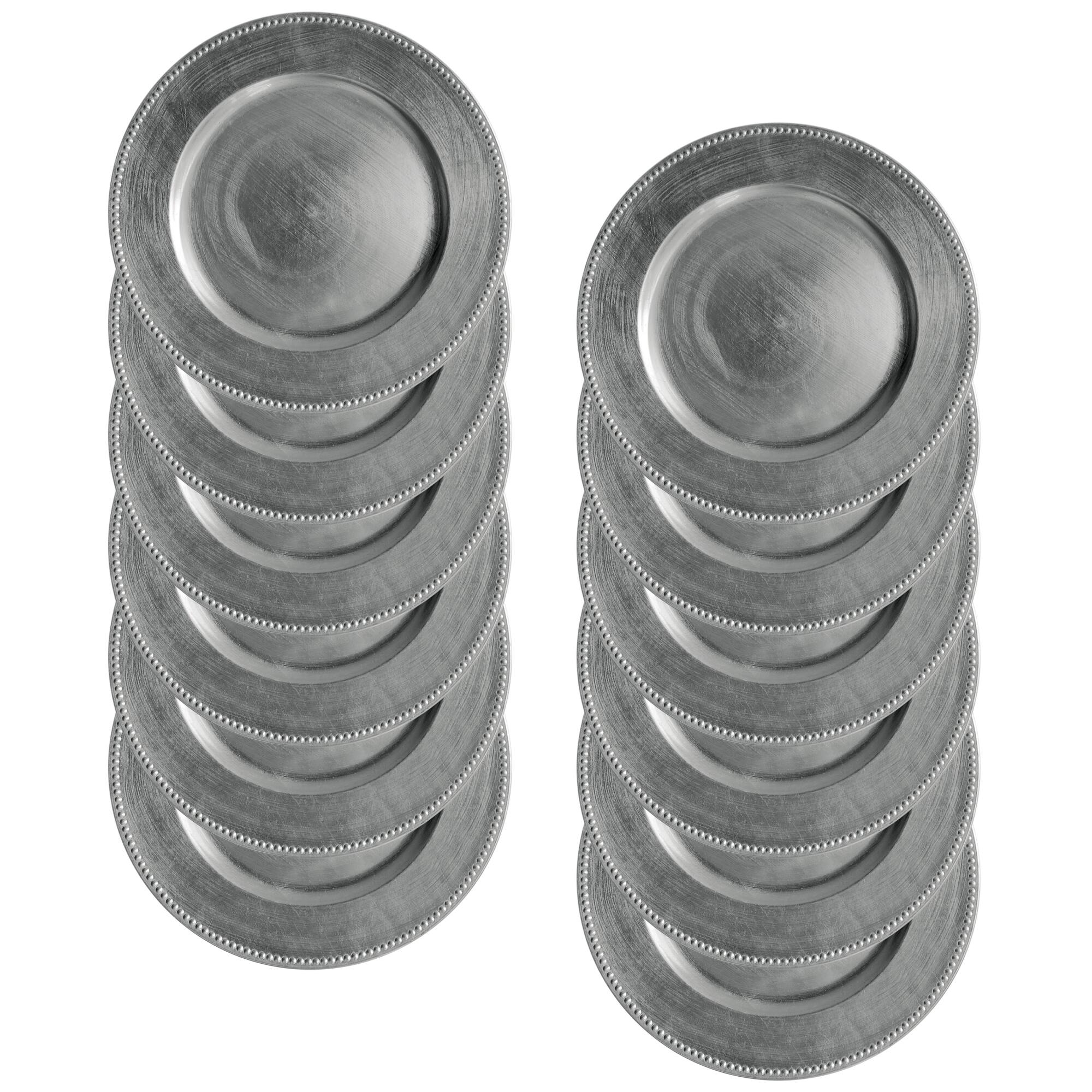 American Atelier - Round Beaded Charger Plate Set- 12 Pieces - Silver