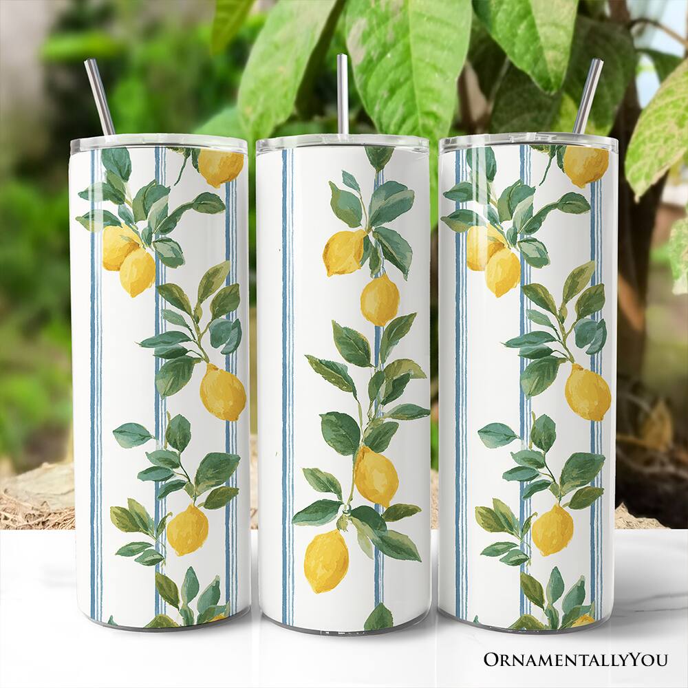 Back. OrnamentallyYou - Refreshing Lemon Branches 20oz Tumbler With Lid and Stainless Steel Straw - Multicolored.