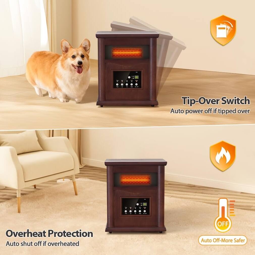 - Tip-Over Switch: Auto power off if tipped over
- Overheat Protection: Auto shut off if overheated
- OFF: Auto Off-More Safer