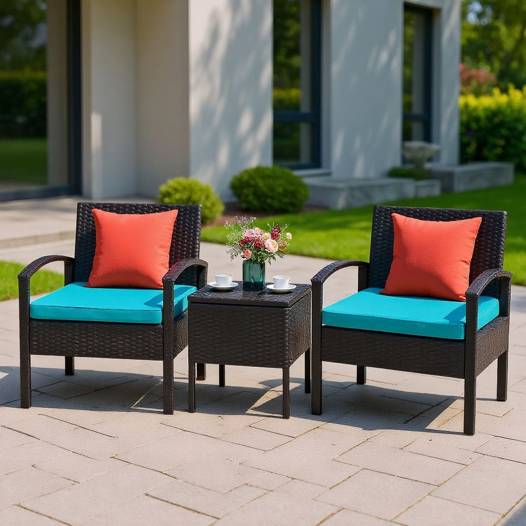 Kadyn - 3 Piece PE Rattan Wicker Sofa Set with Washable and Removable Cushion, Outdoor Rattan Chairs Wicker Conversation Set - Blue