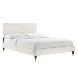 Modway - Leah Chevron Tufted Performance Velvet Queen Platform Bed - White