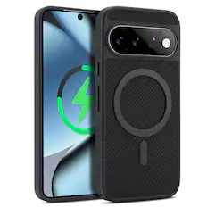 Front. UUCOVER - Magnetic Case for Google Pixel 11 Pro, Shockproof TPU+PC Case Compatible with MagSafe Slim Back Cover - Black.