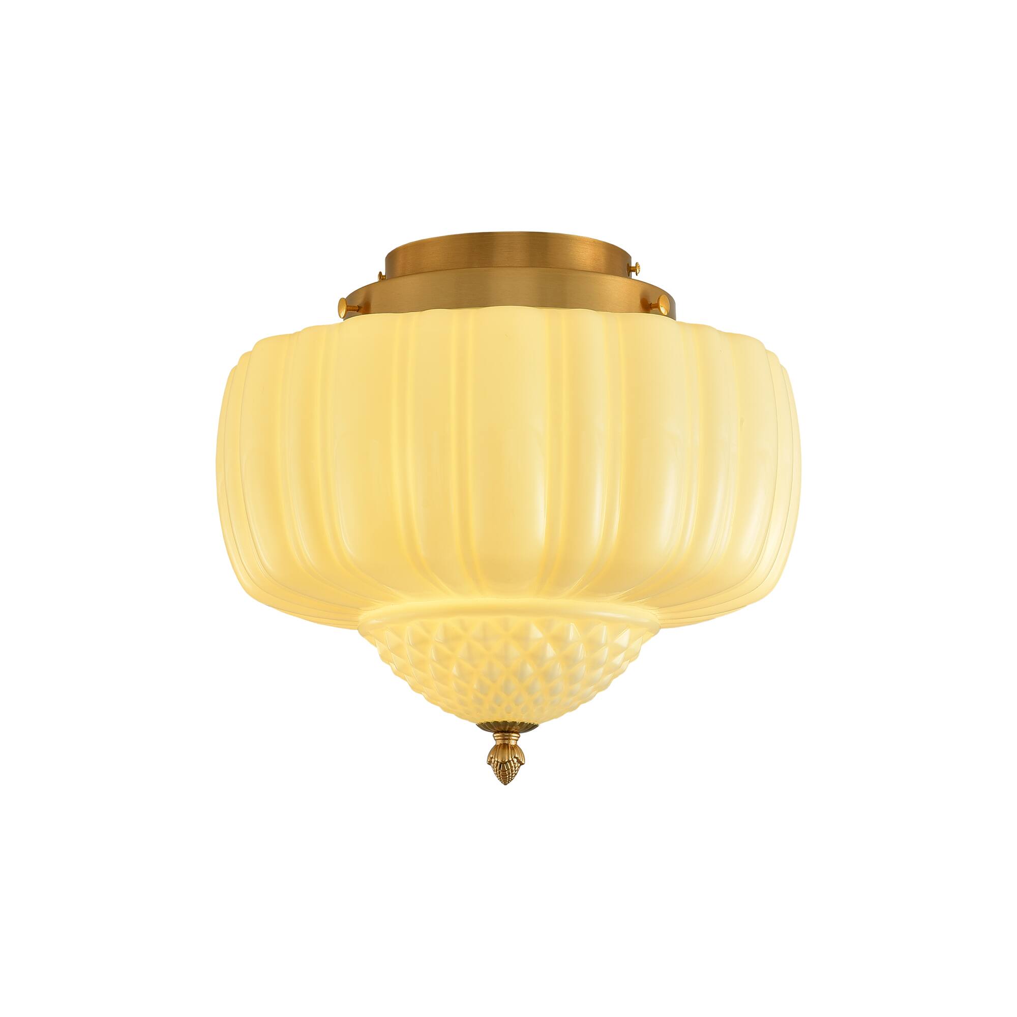 Alt View 4. Parrot Uncle - 13-Inch Vintage White Ribbed Opal Glass 3-Light Flush Mount Ceiling Light - Gold.