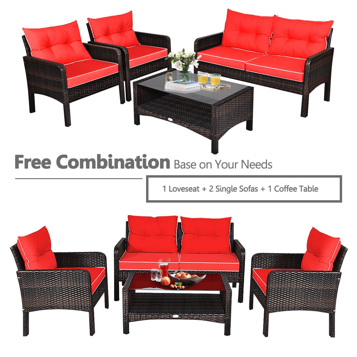 Free Combination Base on Your Needs

1 Loveseat + 2 Single Sofas + 1 Coffee Table
