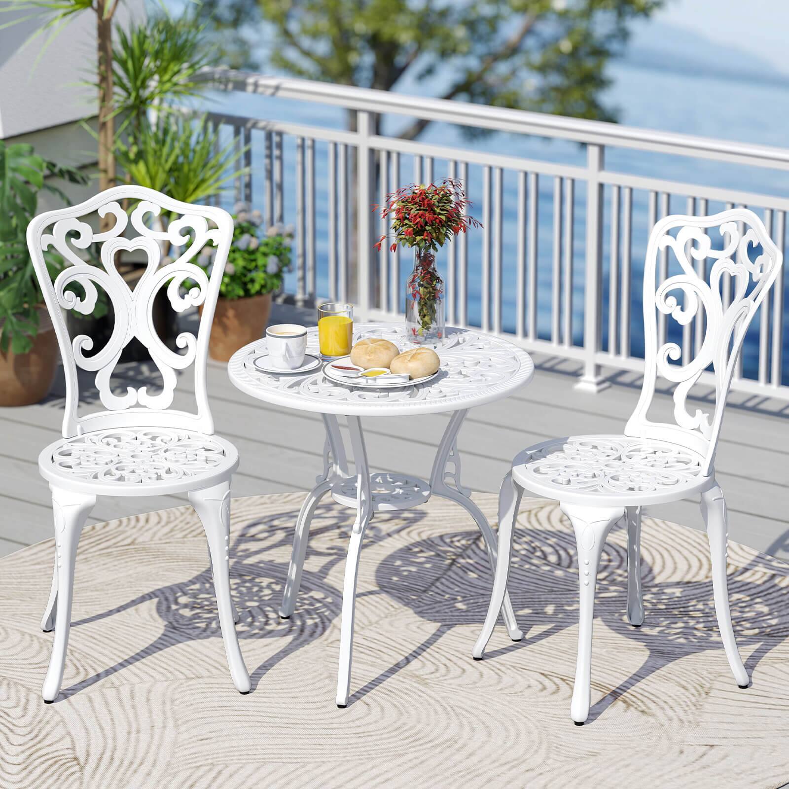 Alt View 3. Costway - Costway 3 PCS Patio Bistro Set with Umbrella Holes Outdoor Bistro Set for Front Porch - White.