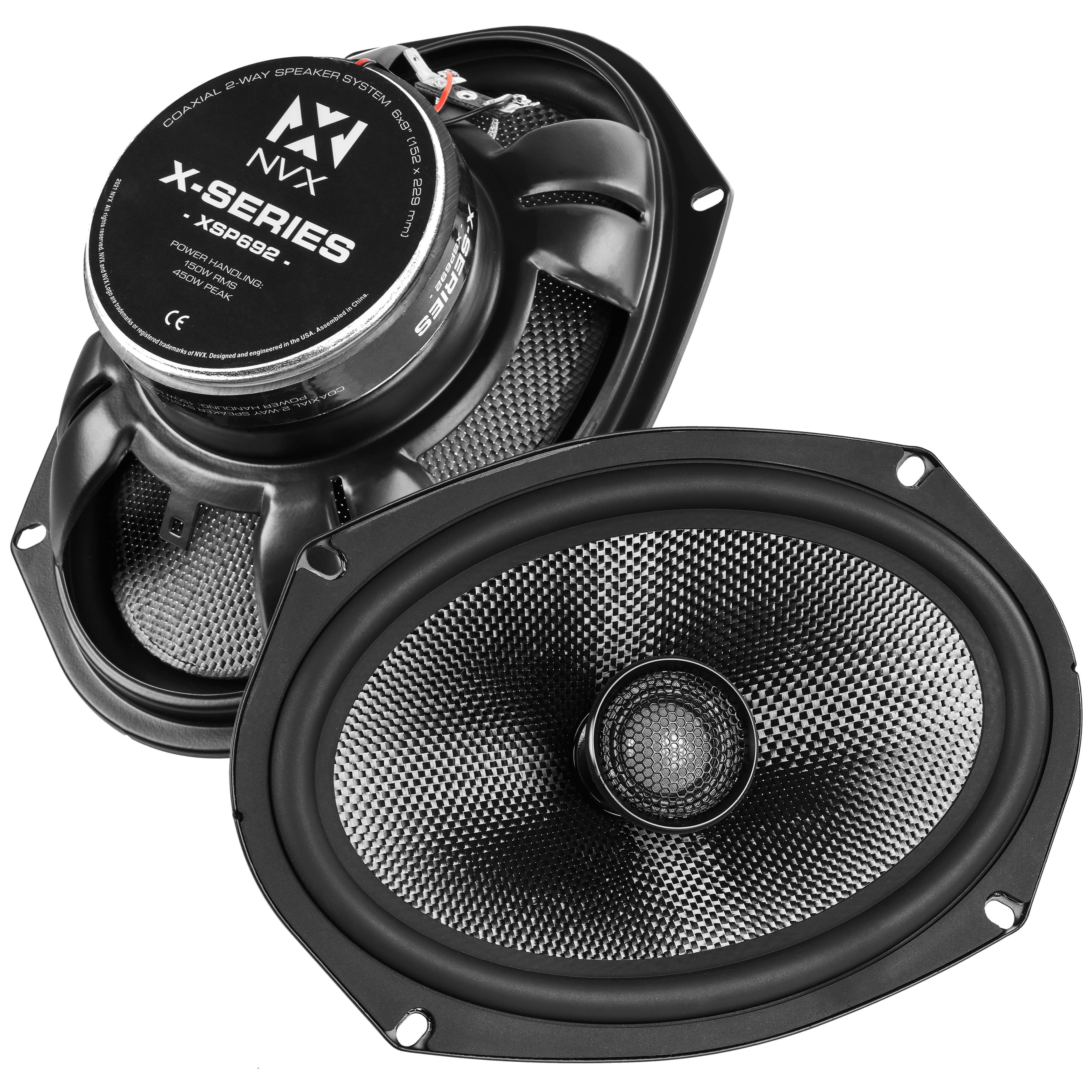 NVX - XSP692 900W Peak (300W) RMS X-Series 6x9in 2-Way Coaxial Speakers with Carbon Fiber Cones and 25mm Silk Dome Tweeters