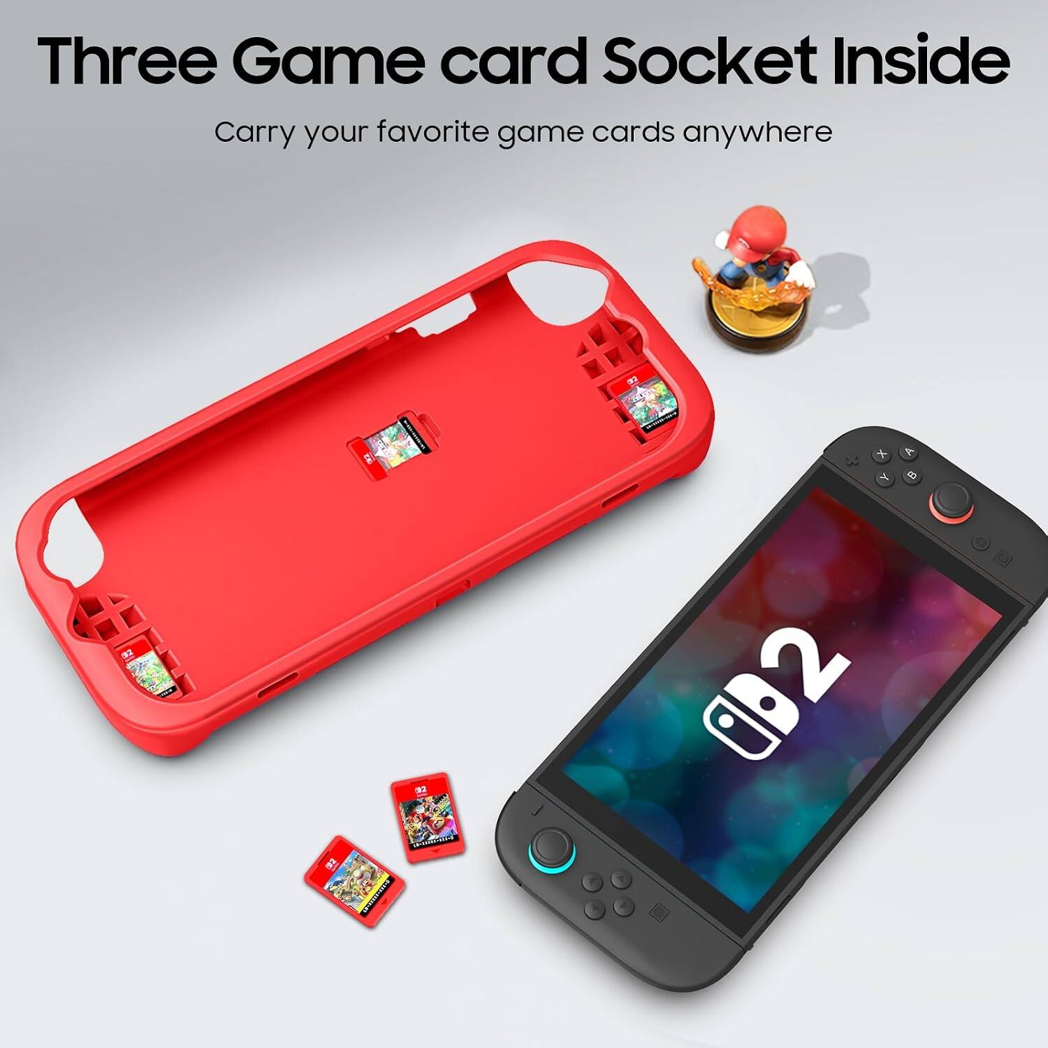 Three Game card Socket Inside  
Carry your favorite game cards anywhere
