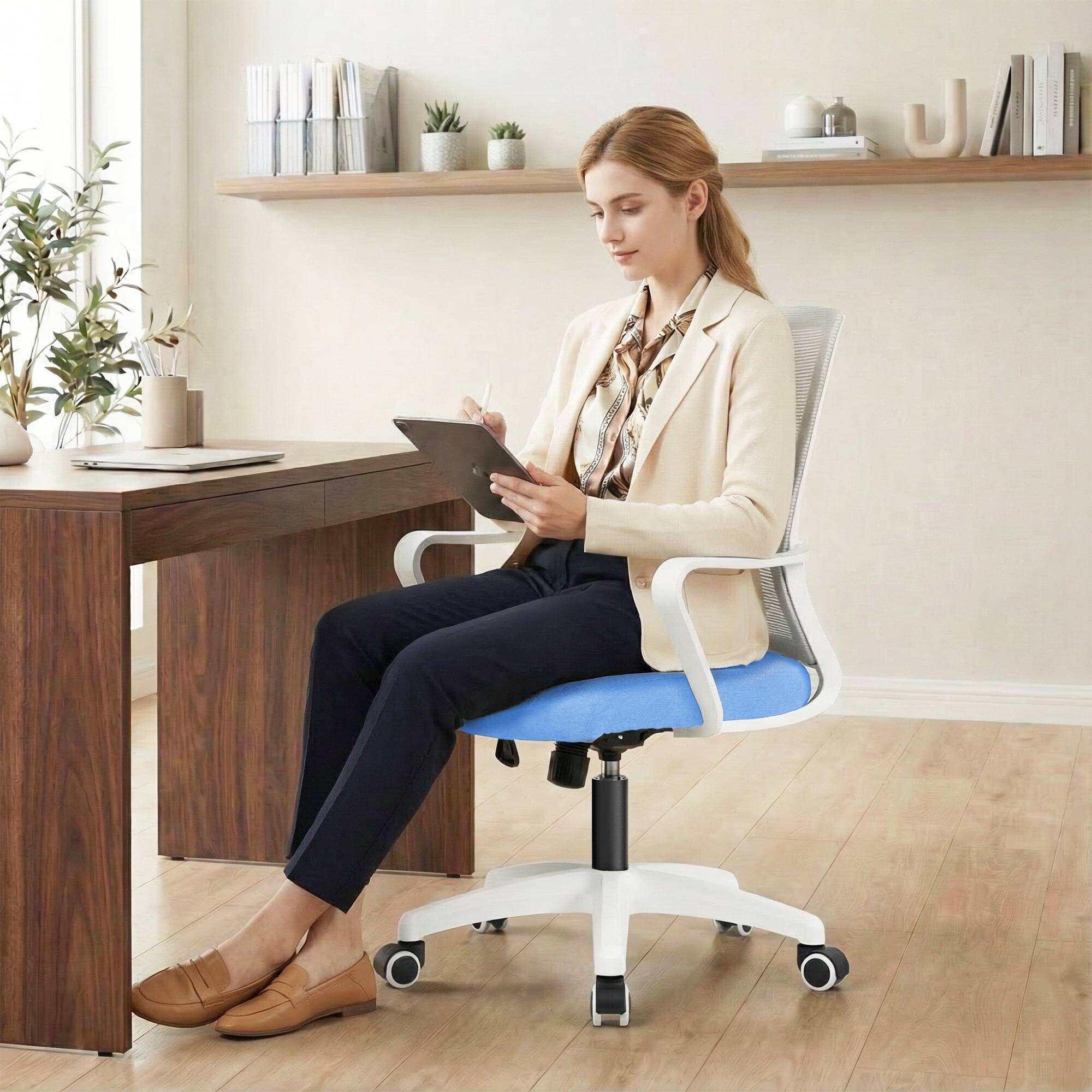 Alt View 2. Neo Chair - Ergonomic Mesh Office Chair, Mid Back Desk Chair with Lumbar Support, Adjustable Swivel Wheels - Blue.