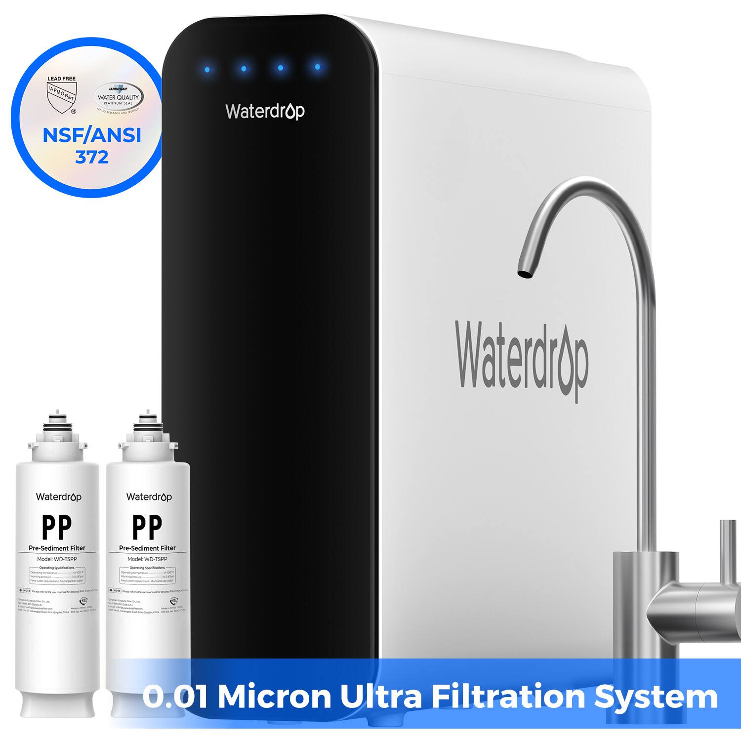 Waterdrop - TSU-W Under Sink Water Filter System Extra WD-TSPP-2 Water Filters - White