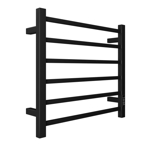 Angle. JUJABU - 6 Bar Wall Mount Electric Heated Towel Warmer Plug-in Timer Matt Black - Matt Black.