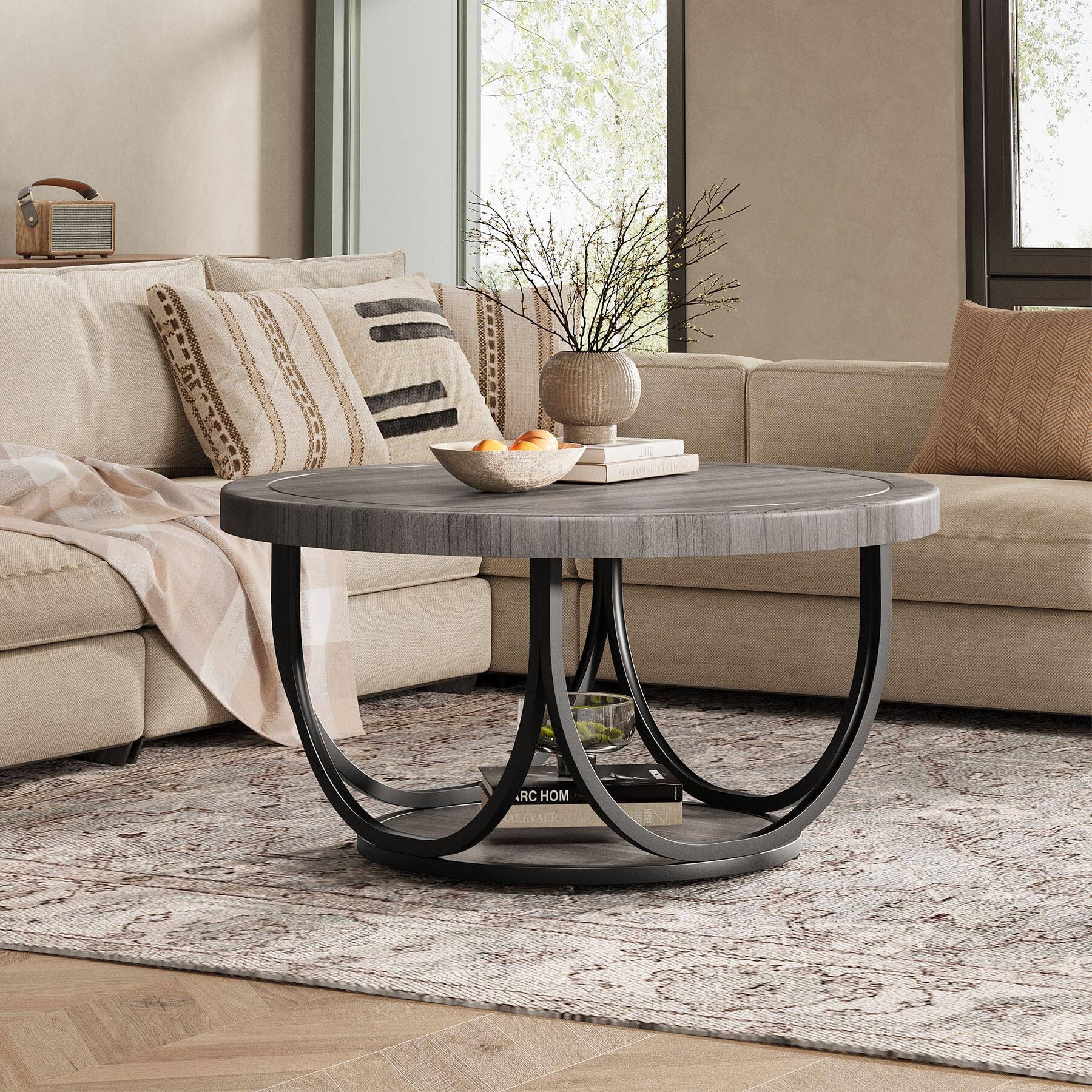 Tribesigns Round Coffee Table with 2 Tiers, 31.5