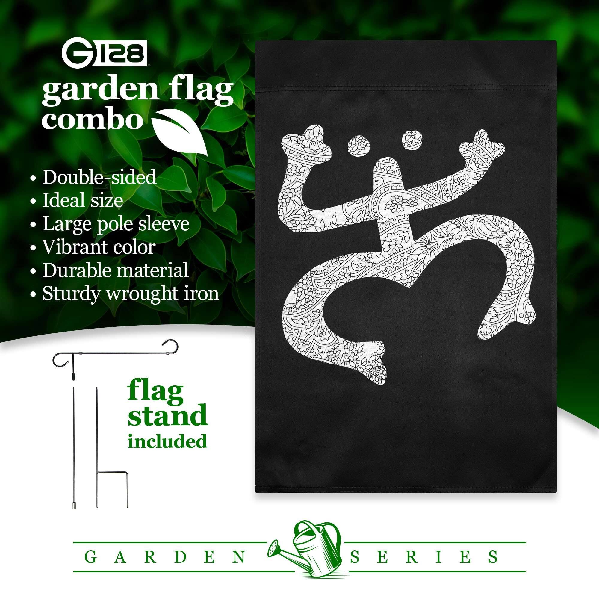 G128 garden flag combo

Double-sided
Ideal size
Large pole sleeve
Vibrant color
Durable material
Sturdy wrought iron

flag stand included

GARDEN SERIES