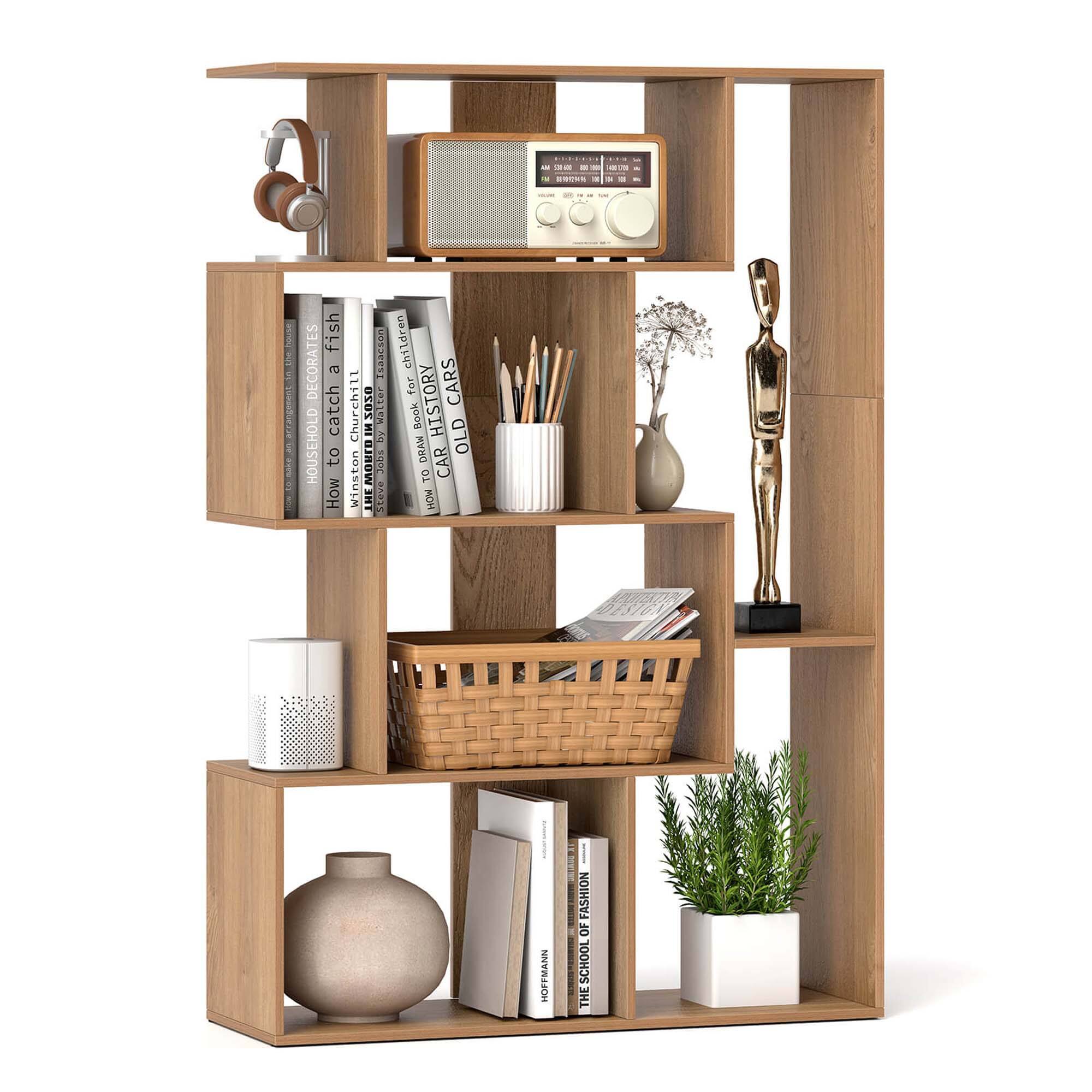Costway - 47" Open-back Geometric Bookshelf Home 6-Cube Large Bookcase with Anti-tip Kits - Natural