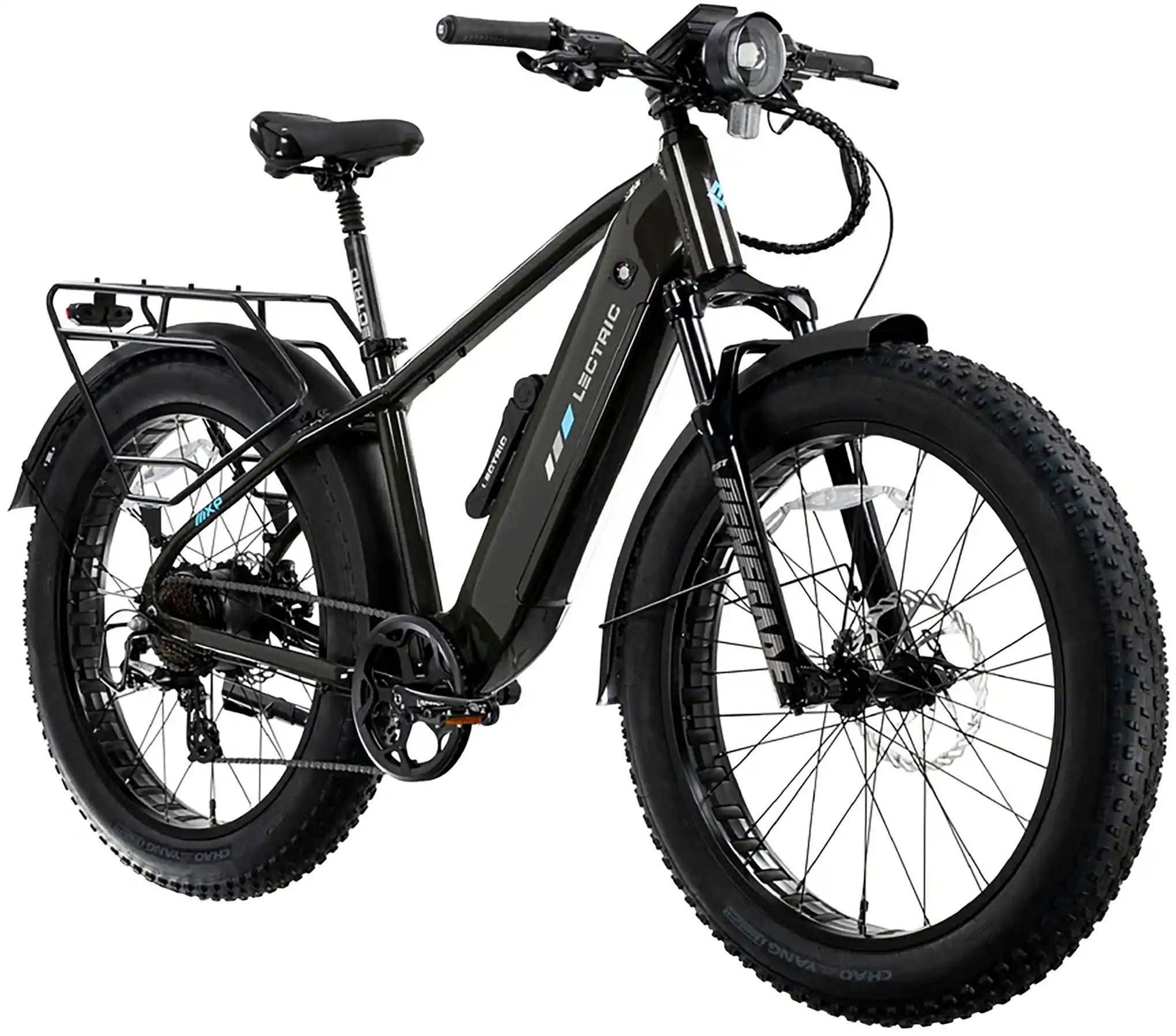Lectric eBikes - XPeak2 High-Step Long-Range eBike (Max 80mi/28mph) + Rear Rack/Fenders/Elite Headlight/Suspension Seat Post - Tempest Grey