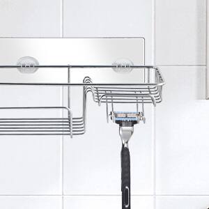 Angle. Oumilen - No-Drill Shower Caddy with Removable Hooks, Silver Metal - Silver.