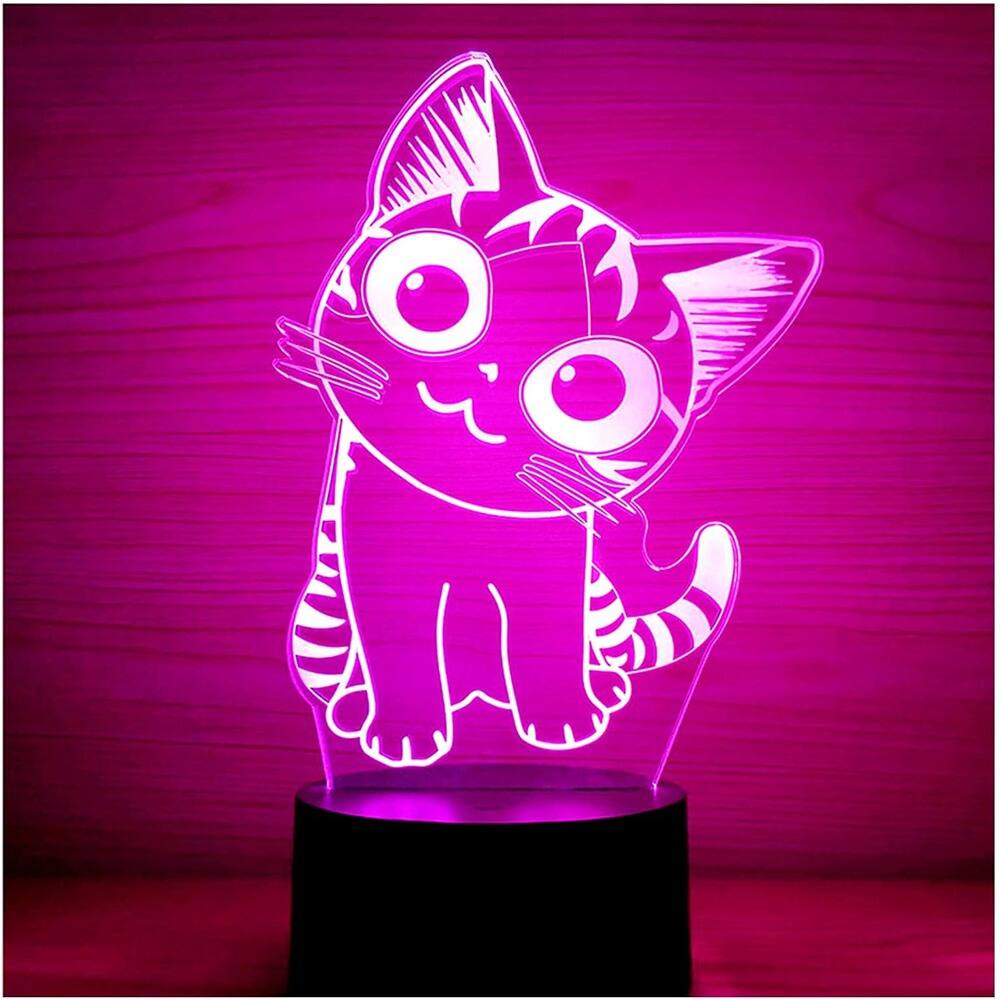 Front. Schertz - 3D Cat Optical Illusion LED Night Light – 7 Color Touch Control, USB Powered.