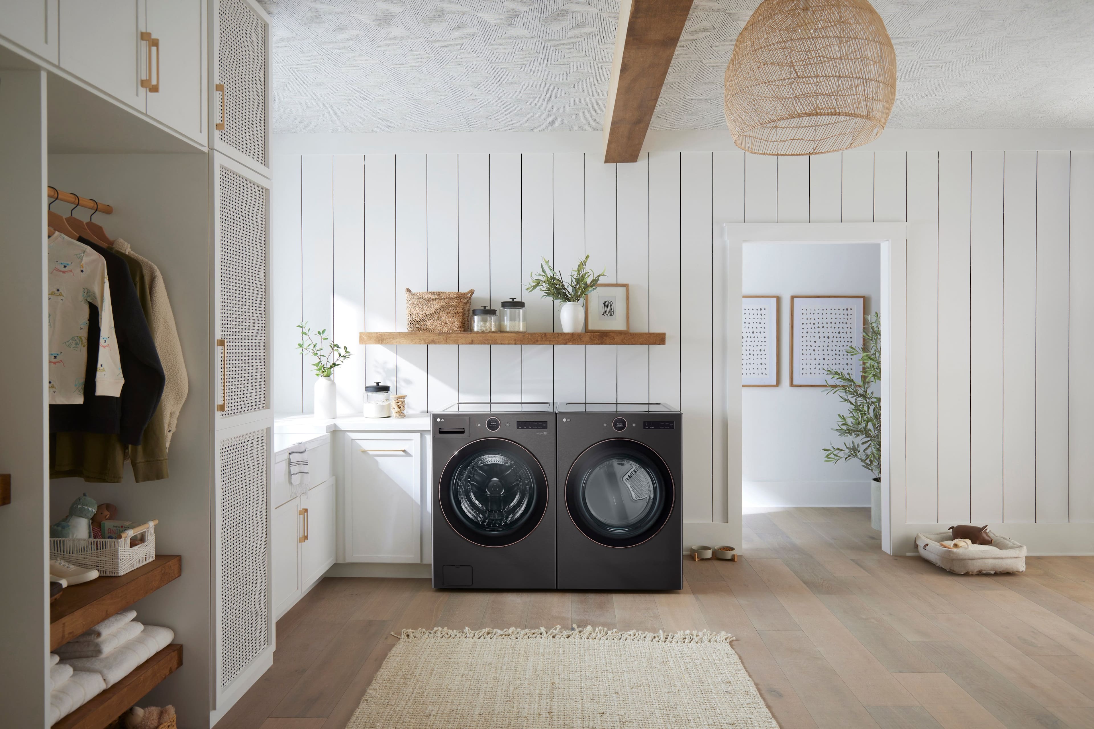 Alt View 39. LG - 5.0 Cu. Ft. High-Efficiency Stackable Smart Front Load Washer with Steam and TurboWash 360 - Black Steel.