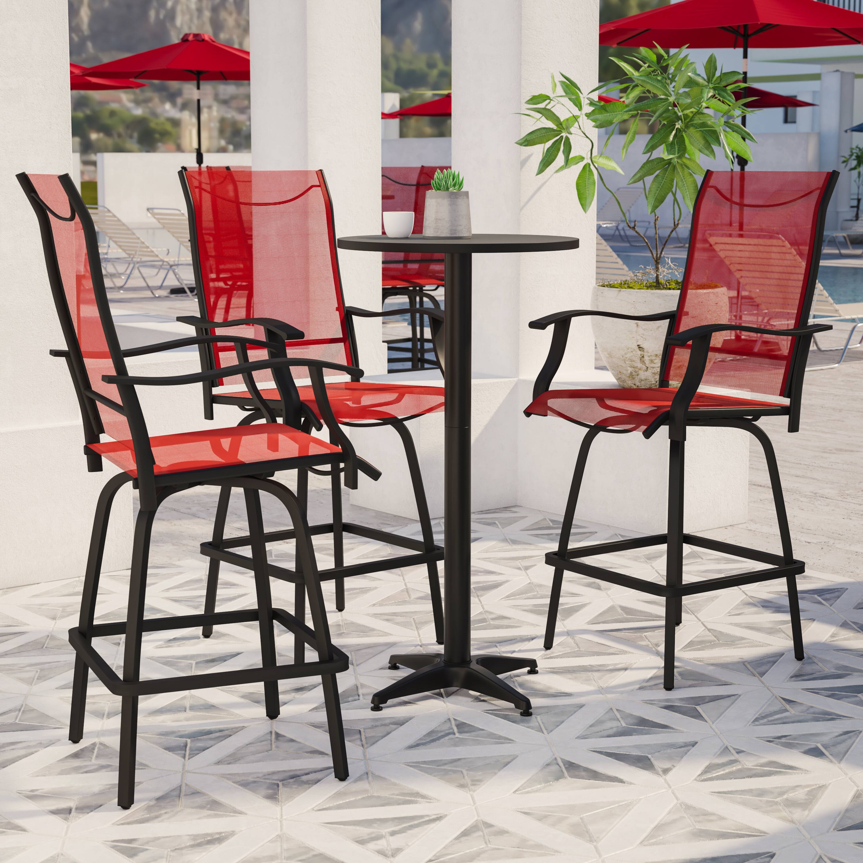Alt View 3. Flash Furniture - Valerie Patio Bar Height Stools Set of 2, All-Weather Textilene Swivel Patio Stools with High Back & Armrests in Red - Red.