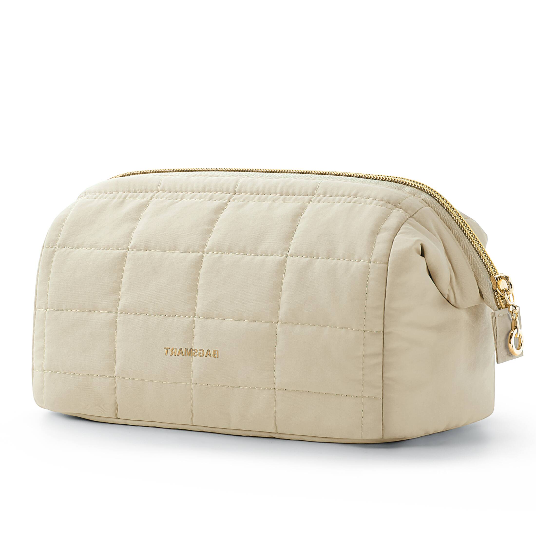 Angle. Bagsmart - Wide-open Makeup Bag Cosmetic Pouch Organizer Travel Toiletry Bag Essentials Accessories for Women Girls - Khaki.
