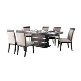 Manhattan Lane - Keo 7pc Dining Table Set, Beige, Espresso Brown, Extendable 66-84 Inch - Espresso Brown, Beige, Chrome