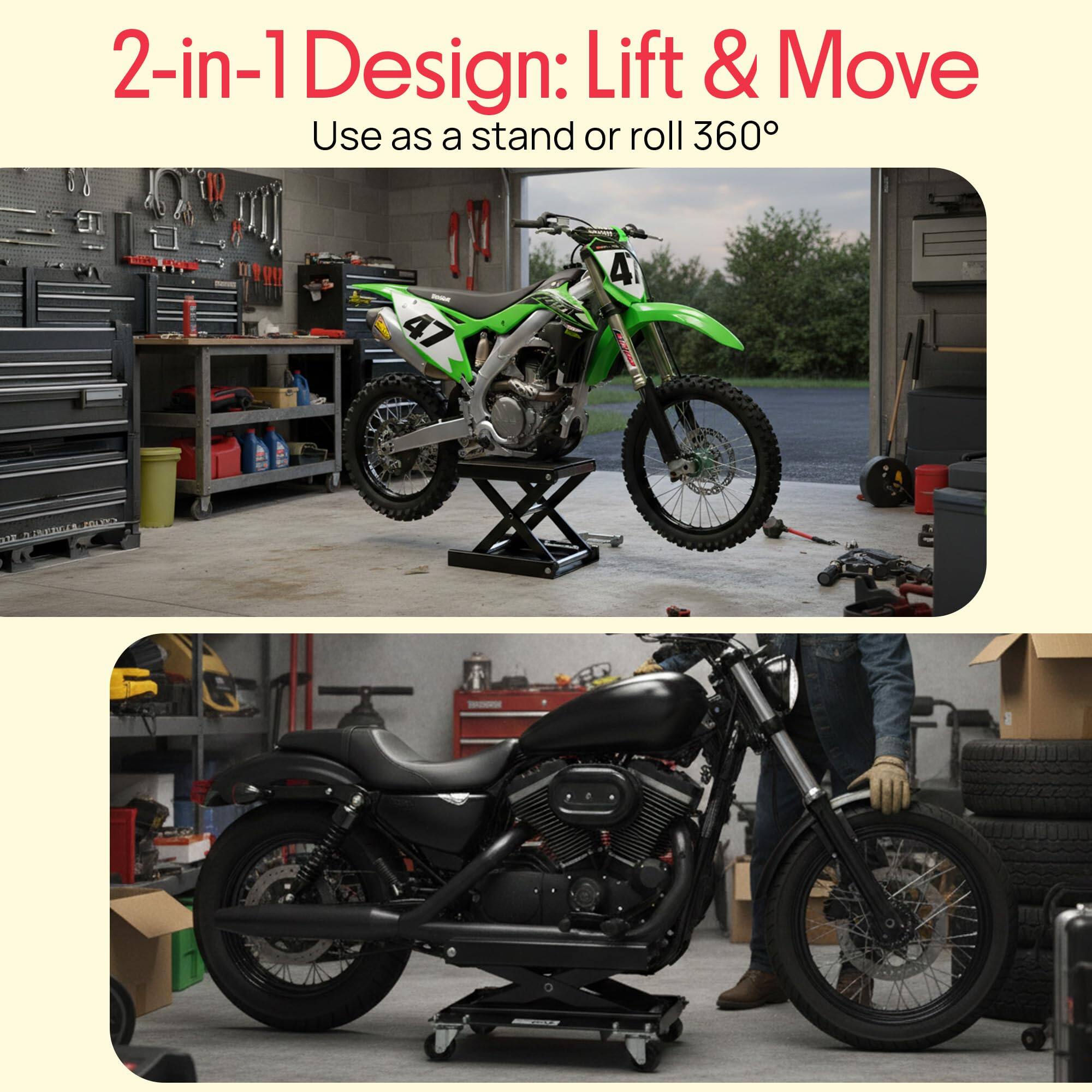 2-in-1 Design: Lift & Move  
Use as a stand or roll 360°