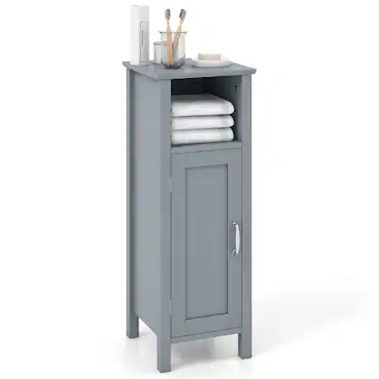 Front. Ecooso - Bathroom Storage Organizer with 2-Tier Cabinet for Towels and Essentials - Gray.