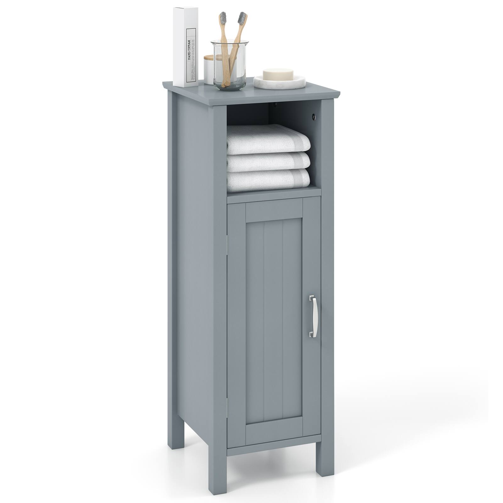 Front. Ecooso - Bathroom Storage Organizer with 2-Tier Cabinet for Towels and Essentials - Gray.