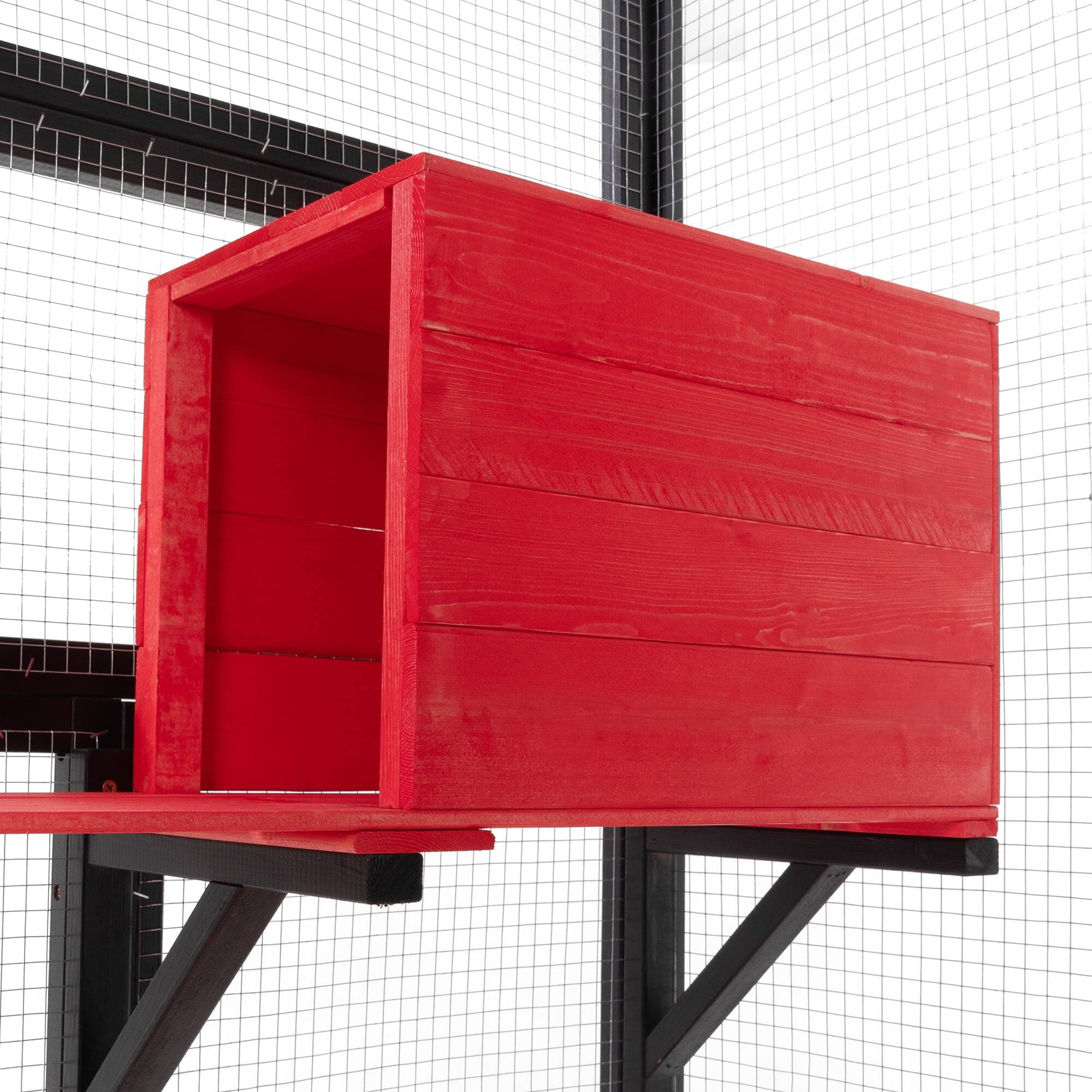 Back. Pefilos - 70" Outdoor Cat House for Large Cats, Wood Cat Cage with Platforms, Gothic Kitty Catio Condo Playpen.