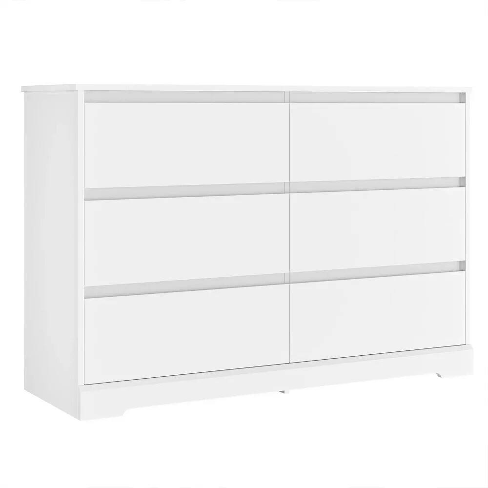 Front. SKONYON - 6-Drawer Wooden Dresser, Horizontal Storage Organizer for Bedroom - White.