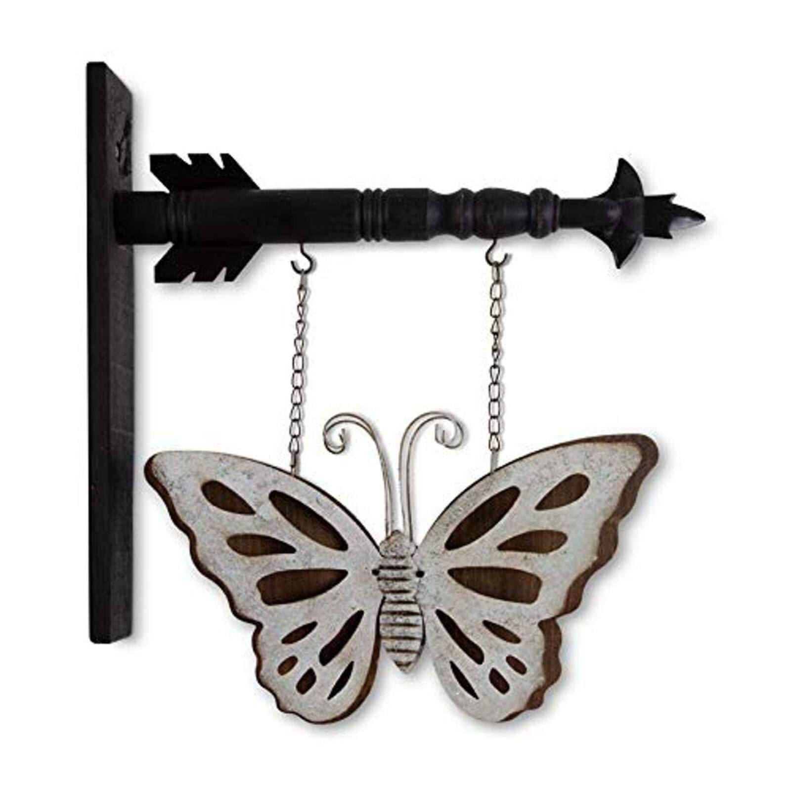 Angle. K&K Interiors - K&K Interiors Metal and Wood Double Sided Butterfly Arrow Replacement Sign 15 inch - Arrow Sold Separately - Silver.