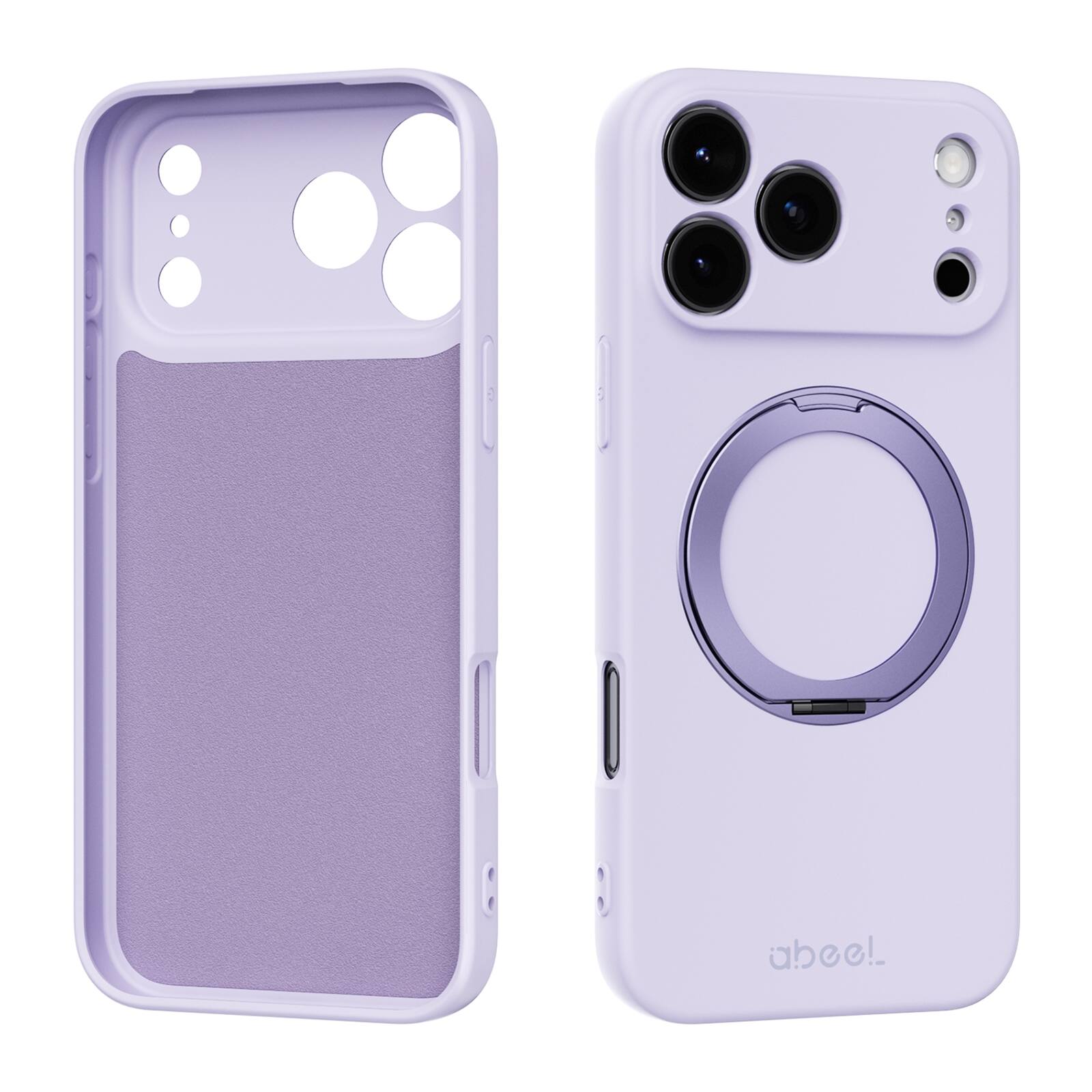 Angle. UUCOVER - For iPhone 17 Pro Case Shockproof Liquid Silicone Compatible with MagSafe Ring Holder 360° Rotating Stand Cover - Purple.