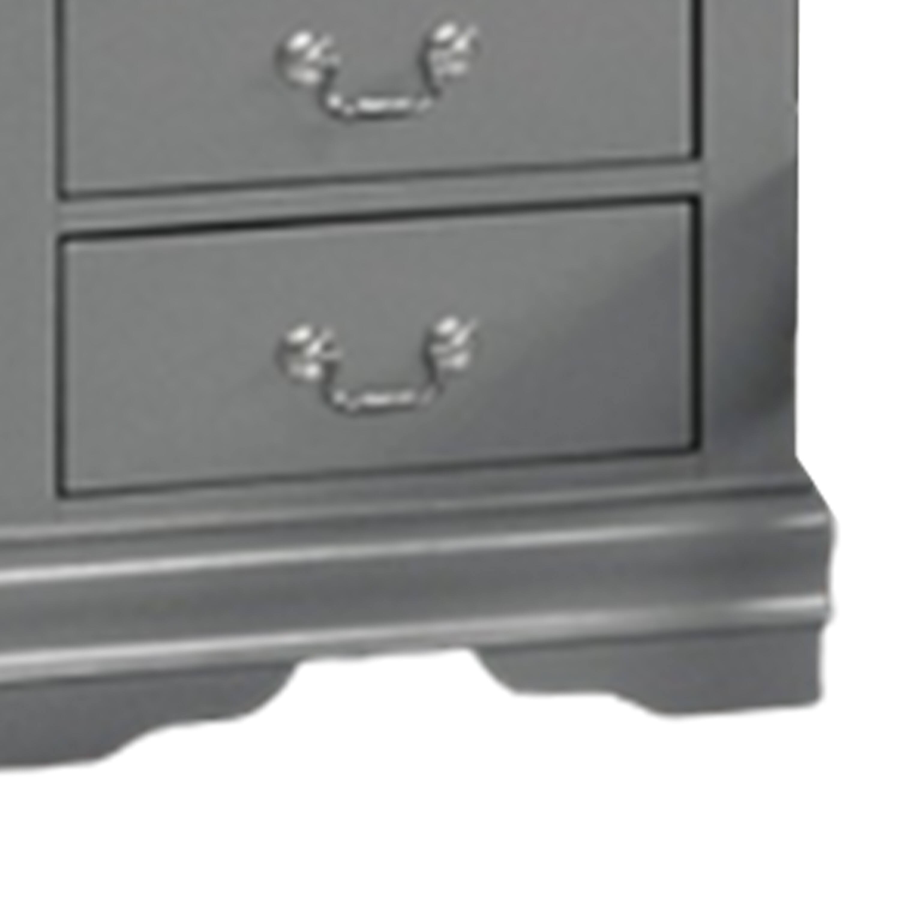 Alt View 2. Manhattan Lane - Ryla Nightstand, 2 Drawers,  Solid Wood, Nickel Drop Handles - Gray, Nickel.