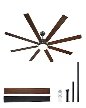 Front. VEVOR - 72 Inch Ceiling Fan with Light, 6-Speed Remote Control, Dimmable 3-Color Temperature, Reversible DC Motor - Black, Wood Grain.