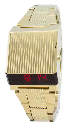 Bulova - Computron Digital 97C110 Quartz Men's Watch 30M Gold Tone Stainless Steel - Golden