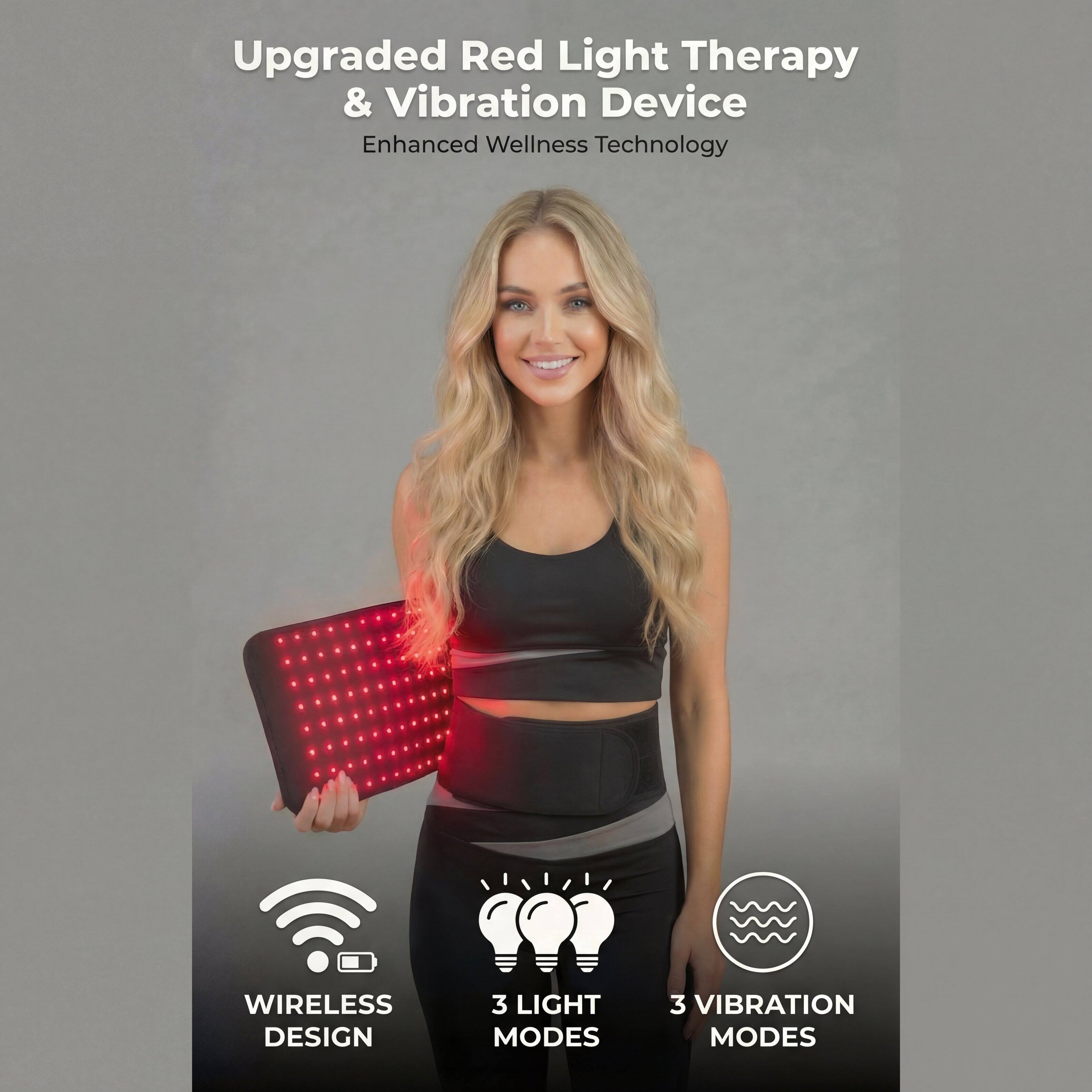 Upgraded Red Light Therapy & Vibration Device  
Enhanced Wellness Technology  

- Wireless Design  
- 3 Light Modes  
- 3 Vibration Modes