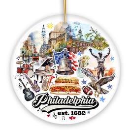 OrnamentallyYou - Artistic Philadelphia Handcrafted Ceramic Ornament Vintage Pennsylvania Souvenir Gift Circle - Multi-colored