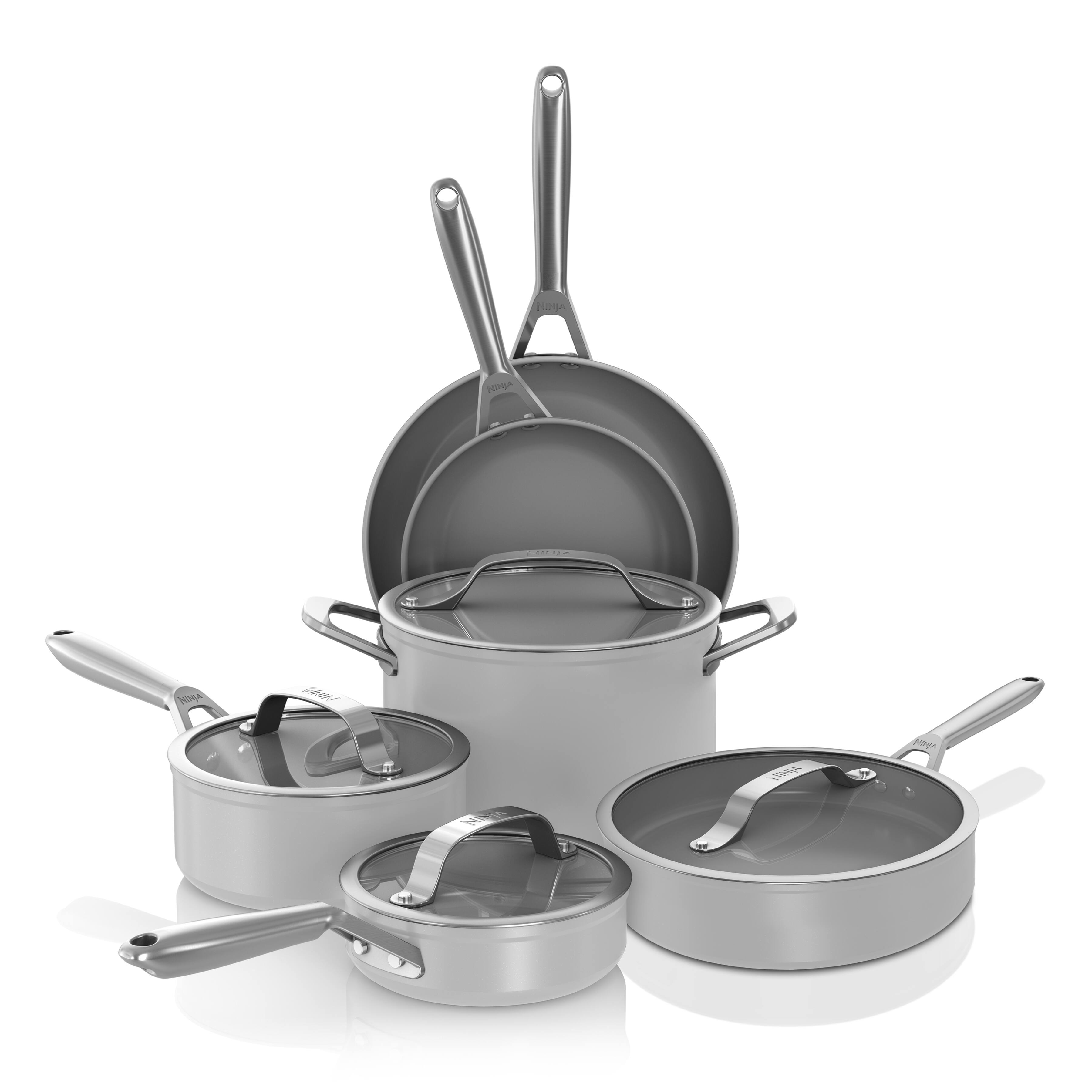 Front. Ninja - NeverStick Ceramic Pro 10-Piece Cookware Set - Neutral Gray.