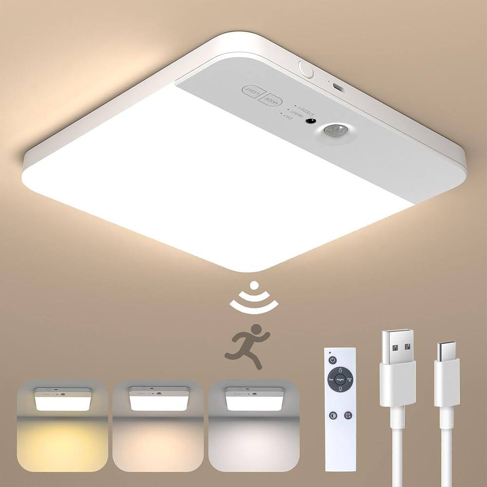 ACJPR - Rechargeable Motion Sensor Ceiling Light with Remote, Wireless Battery-Operated LED for Bathroom, Hallway, Garage