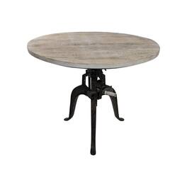 Carolina Chair & Table - Bentley Adjustable Crank Table - Natural Driftwood Top - Aged Iron Base - Brown