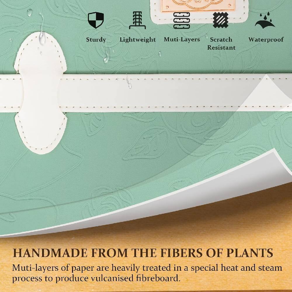 Sturdy Lightweight Multi-Layers Scratch Resistant Waterproof

HANDMADE FROM THE FIBERS OF PLANTS

Multi-layers of paper are heavily treated in a special heat and steam process to produce vulcanised fibreboard.