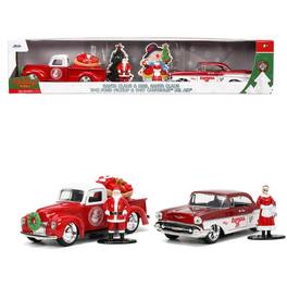 Jada - 1941 Ford Pickup & 1957 Chevy Bel Air Red/White w/ Santa & Mrs. Claus – Santa’s Workshop Holiday Rides 1/32 - Red and White