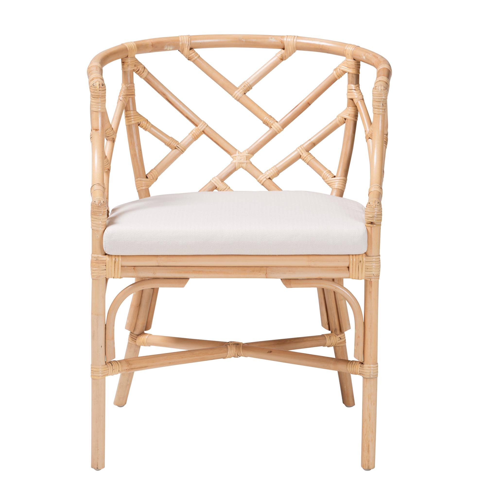 Angle. bali & pari - Padma Natural Rattan Dining Chair - Handwoven Barrel Accent Chair with Bamboo-Style Frame and Lattice Detail - Natural.