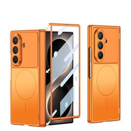 Dteck - Magnetic Slim Case with Built-in Screen Protector for Samsung Galaxy Z Fold8 Ultra, Hard PC Shock-absorbent Back Cover - Orange