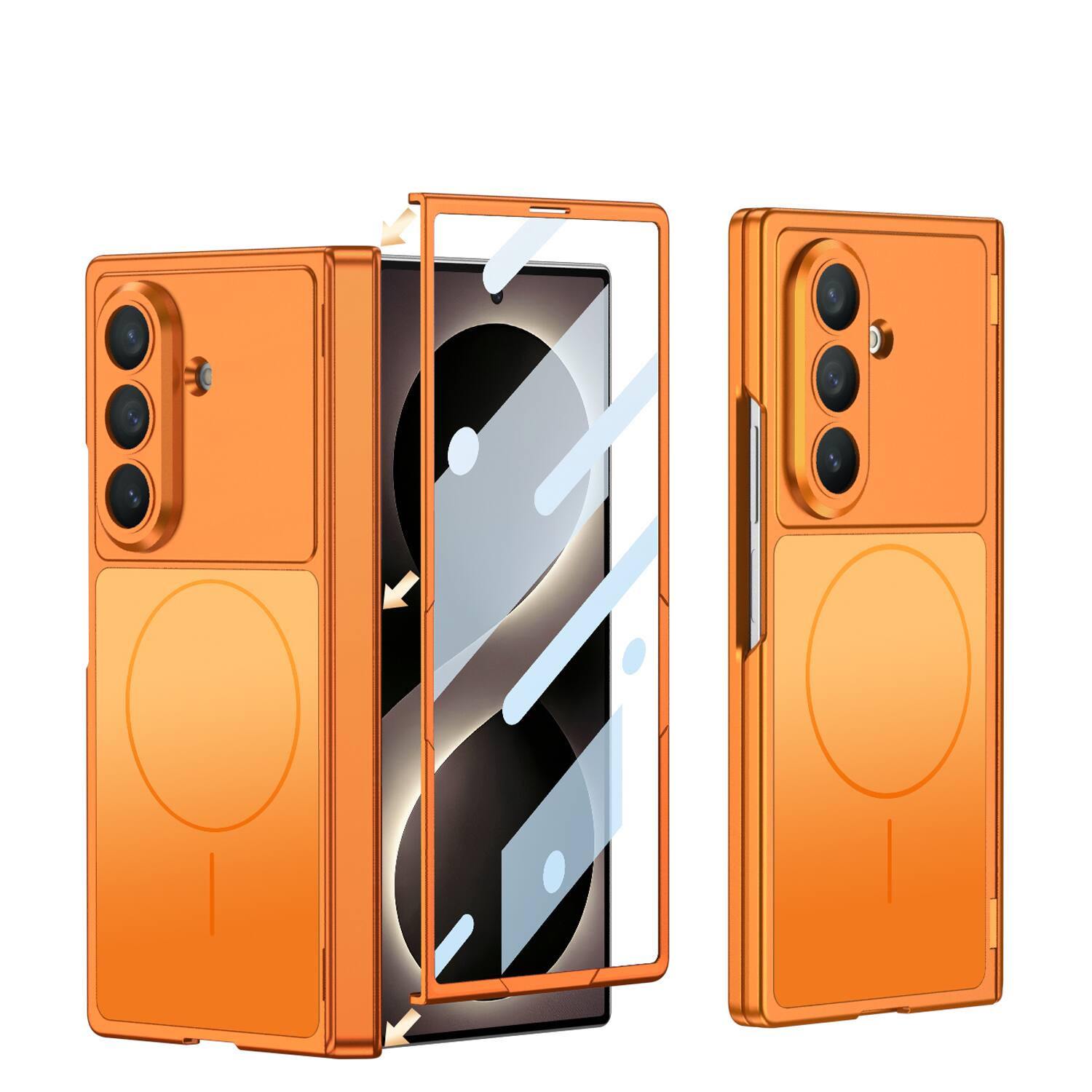 Dteck - Magnetic Slim Case with Built-in Screen Protector for Samsung Galaxy Z Fold8 Ultra, Hard PC Shock-absorbent Back Cover - Orange