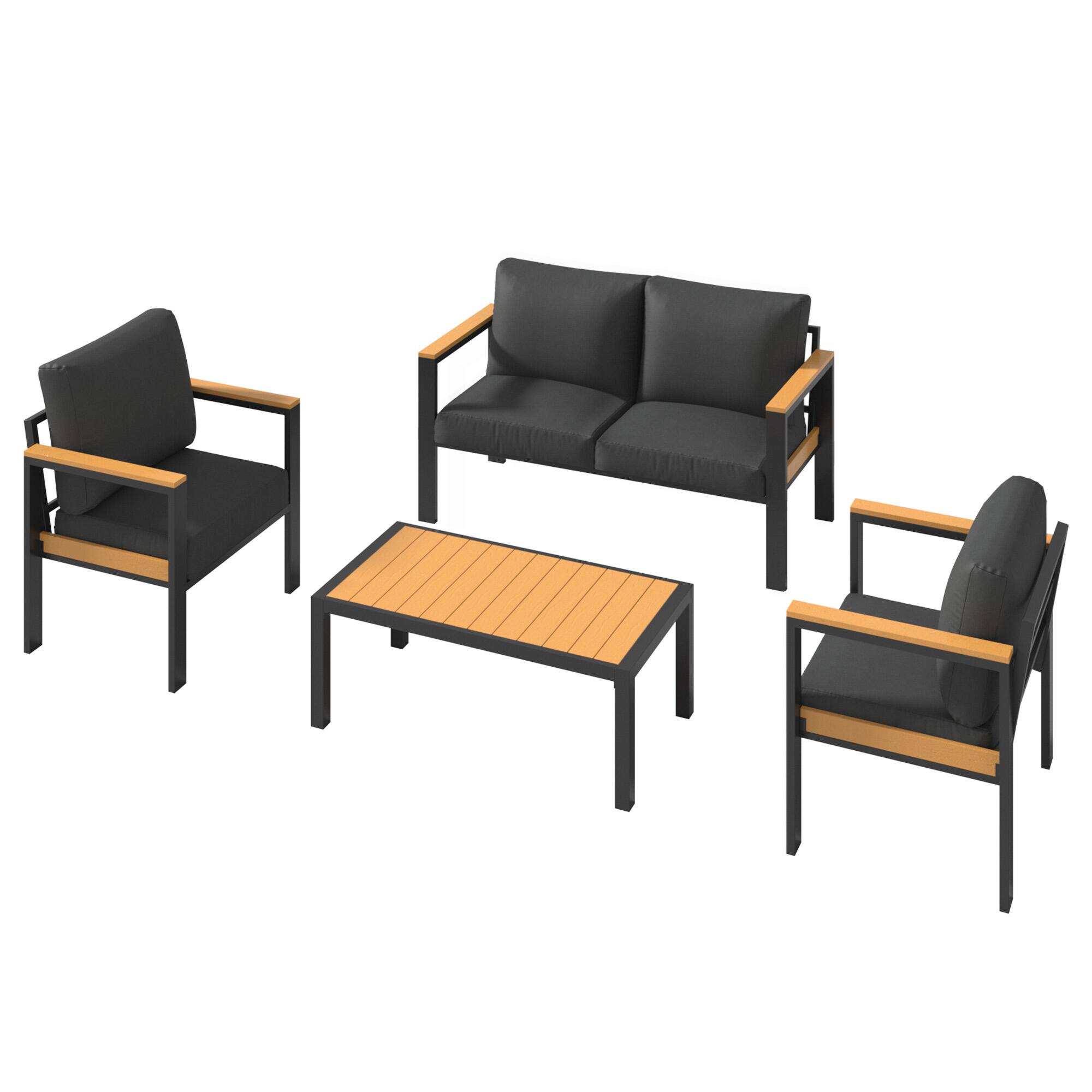 Alt View 3. U-HOMY - Outdoor Patio Furniture Set: 4-Piece Aluminum Conversation Group with Table, All-Weather - Black.