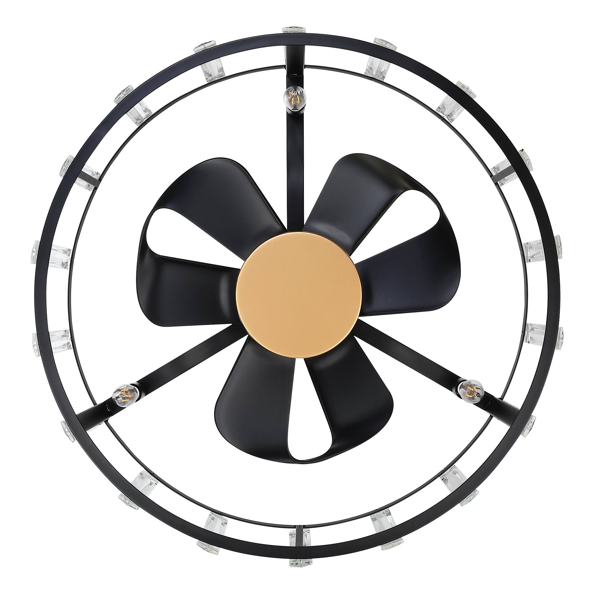 Alt View 7. Parrot Uncle - 26.7 in. Matte Black Modern Caged Crystal Ceiling Fan with Light and Remote - Black.