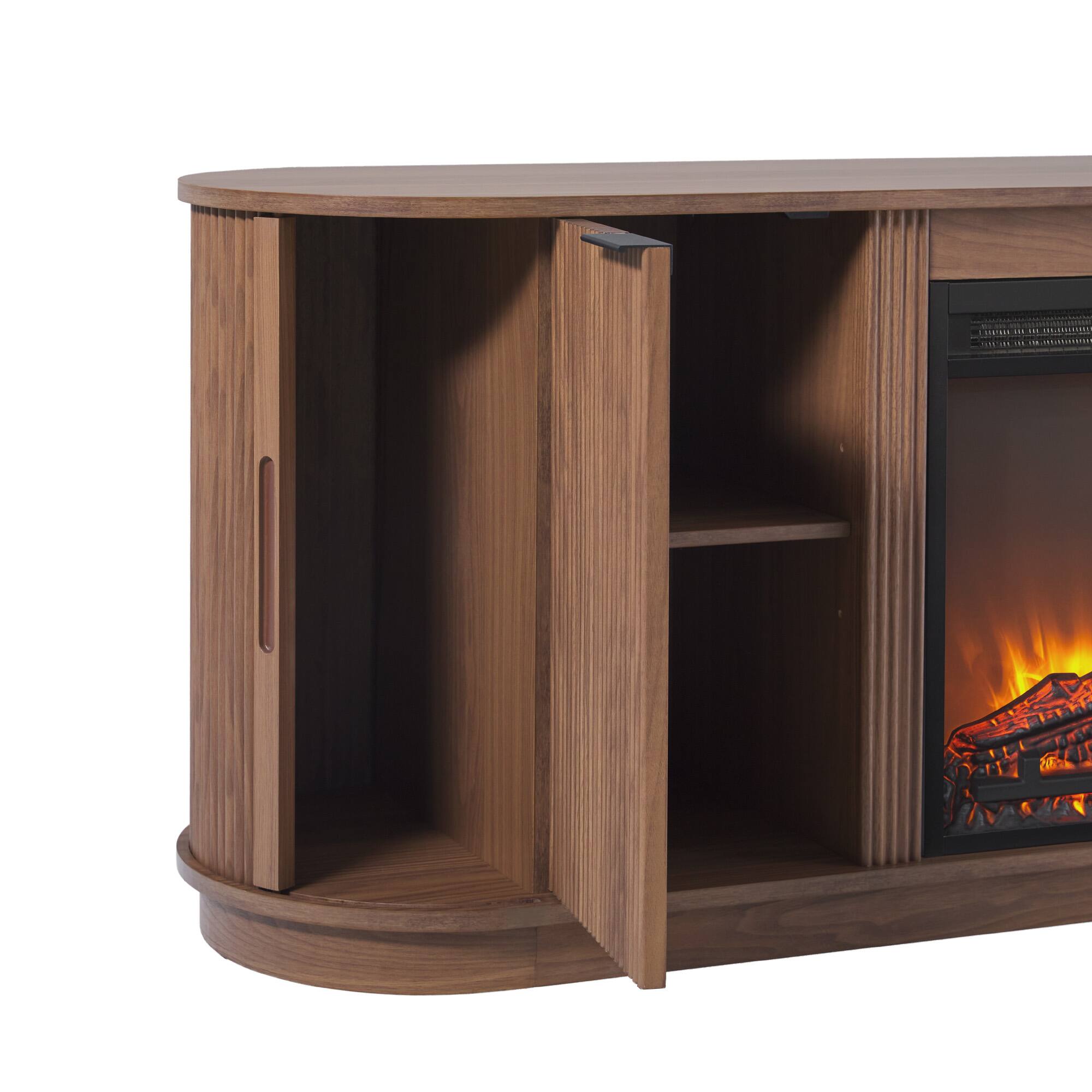 Alt View 1. Walker Edison - Modern Reeded 60” Fireplace TV Stand with Removable Fireplace Insert - Mocha.
