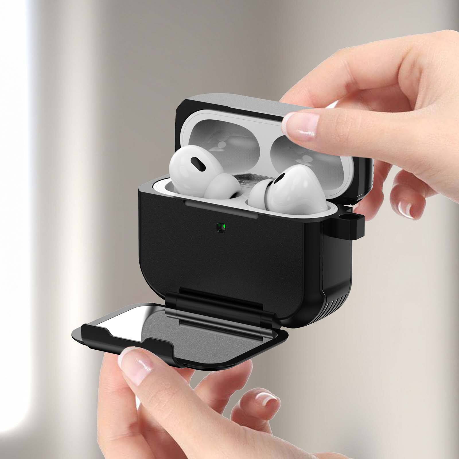 Alt View 4. Dteck - For Airpods Pro 3rd Gen (2025) Shockproof Rugged Makeup Mirror Drop Protection Case With Keychain and Stand - Silver.